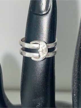 Sterling Silver Double-Band Crescent Moon Ring - Silver